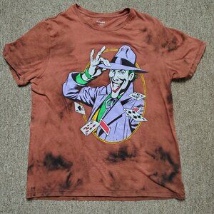 THE JOKER T-Shirt Men L Black Bleach Dyed Graphic Short Sleeve Batman Villain